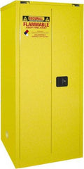 Securall Cabinets - 2 Door, 2 Shelf, Yellow Steel Standard Safety Cabinet for Flammable and Combustible Liquids - 67" High x 31" Wide x 31" Deep, Self Closing Door, 3 Point Key Lock, 60 Gal Capacity - Makers Industrial Supply