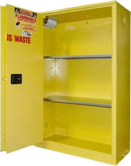 Securall Cabinets - 2 Door, 2 Shelf, Yellow Steel Standard Safety Cabinet for Flammable and Combustible Liquids - 65" High x 43" Wide x 18" Deep, Sliding Door, 3 Point Key Lock, 45 Gal Capacity - Makers Industrial Supply