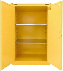 Securall Cabinets - 2 Door, 2 Shelf, Yellow Steel Standard Safety Cabinet for Flammable and Combustible Liquids - 67" High x 43" Wide x 31" Deep, Self Closing Door, 3 Point Key Lock, 90 Gal Capacity - Makers Industrial Supply