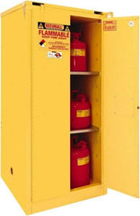 Securall Cabinets - 2 Door, 2 Shelf, Yellow Steel Standard Safety Cabinet for Flammable and Combustible Liquids - 67" High x 31" Wide x 31" Deep, Self Closing Door, 3 Point Key Lock, 60 Gal Capacity - Makers Industrial Supply