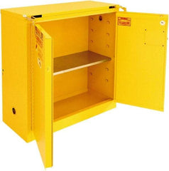 Securall Cabinets - 2 Door, 1 Shelf, Yellow Steel Standard Safety Cabinet for Flammable and Combustible Liquids - 46" High x 43" Wide x 18" Deep, Self Closing Door, 3 Point Key Lock, 30 Gal Capacity - Makers Industrial Supply