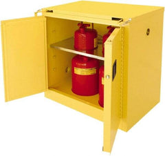 Securall Cabinets - 2 Door, 1 Shelf, Yellow Steel Standard Safety Cabinet for Flammable and Combustible Liquids - 37" High x 36" Wide x 24" Deep, Self Closing Door, 3 Point Key Lock, 30 Gal Capacity - Makers Industrial Supply