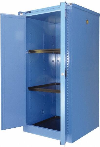 Securall Cabinets - 2 Door, 2 Shelf, Blue Steel Standard Safety Cabinet for Corrosive Chemicals - 67" High x 31" Wide x 31" Deep, Self Closing Door, 3 Point Key Lock, 60 Gal Capacity - Makers Industrial Supply