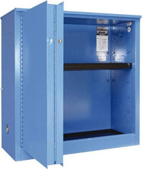 Securall Cabinets - 2 Door, 1 Shelf, Blue Steel Standard Safety Cabinet for Corrosive Chemicals - 44" High x 43" Wide x 18" Deep, Sliding Door, 3 Point Key Lock, 30 Gal Capacity - Makers Industrial Supply