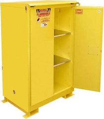 Securall Cabinets - 2 Door, 2 Shelf, Yellow Steel Standard Safety Cabinet for Flammable and Combustible Liquids - 71" High x 43" Wide x 31" Deep, Self Closing Door, 3 Point Key Lock, 90 Gal Capacity - Makers Industrial Supply