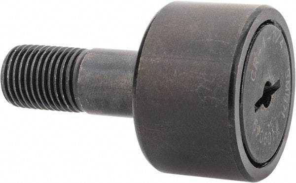 Accurate Bushing - 1-1/4" Roller Diam x 3/4" Width, 1/2" Stud Diam x 1-1/4" Length, Stud Cam Follower - Steel, 5/8" Thread Length, 1/2-20 Thread, 2" OAL, 4,470 Lb Dynamic Cap, 4,300 Lb Static Cap - Makers Industrial Supply