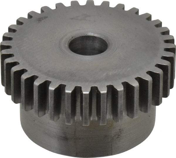 Boston Gear - 20 Pitch, 1.6" Pitch Diam, 32 Tooth Spur Gear - 3/8" Face Width, 3/8" Bore Diam, 1.32" Hub Diam, 14.5° Pressure Angle, Steel - Makers Industrial Supply