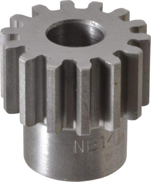 Boston Gear - 16 Pitch, 7/8" Pitch Diam, 14 Tooth Spur Gear - 1/2" Face Width, 3/8" Bore Diam, 0.69" Hub Diam, 14.5° Pressure Angle, Steel - Makers Industrial Supply