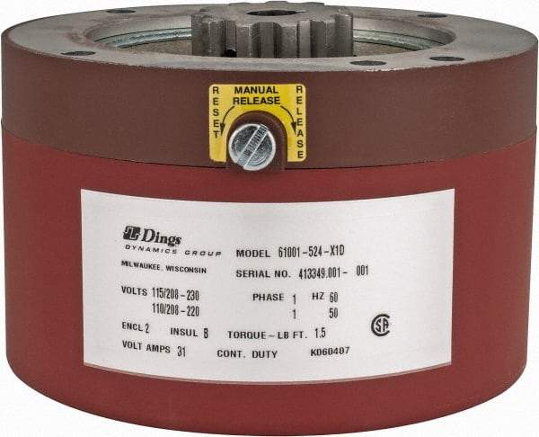 Dings Dynamics Group - 115/230 Volts at 60 Hertz, 1-1/2 Ft./Lb. Torque Disc Brake - 56C Frame, 5/8" Hub Bore, NEMA 2 Enclosure - Makers Industrial Supply