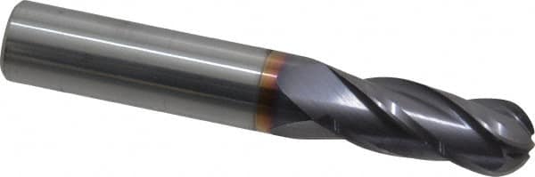 Niagara Cutter - 13/32" Diam, 1" LOC, 4 Flute Solid Carbide Ball End Mill - TiAlN Finish, Single End, 2-3/4" OAL, 7/16" Shank Diam, Spiral Flute - Makers Industrial Supply