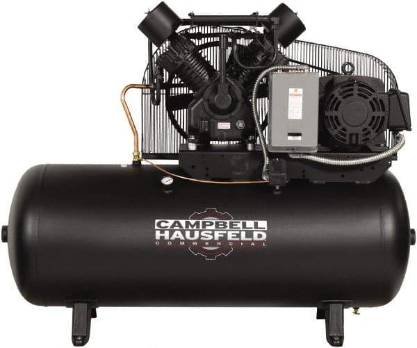 Campbell Hausfeld - 15 hp, 120 Gal Stationary Electric Horizontal Screw Air Compressor - Three Phase, 175 Max psi, 50 CFM, 208-230/460 Volt - Makers Industrial Supply