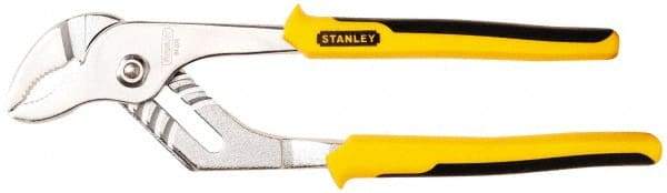 Stanley - 10-1/2" OAL, 1-1/4" Jaw Length, 7 Position Groove Joint Tongue & Groove Pliers - Serrated Curved Jaws, Curved Head, Dual Dipped Handles - Makers Industrial Supply