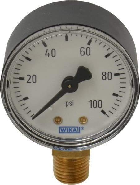 Wika - 2" Dial, 1/4 Thread, 0-100 Scale Range, Pressure Gauge - Lower Connection Mount, Accurate to 3-2-3% of Scale - Makers Industrial Supply