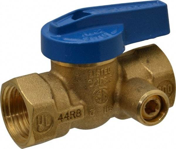 Legend Valve - 1/2" Pipe, Brass, Straight with Side Tap, Gas Ball Valve - 175 psi WOG Rating, Wedge Handle, FNPT x FNPT End Connections, 1 Piece - Makers Industrial Supply