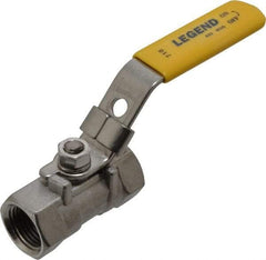 Legend Valve - 3/8" Pipe, Standard Port, Stainless Steel Standard Ball Valve - 1 Piece, Inline - One Way Flow, FNPT x FNPT Ends, Locking Lever Handle, 800 WOG, 150 WSP - Makers Industrial Supply