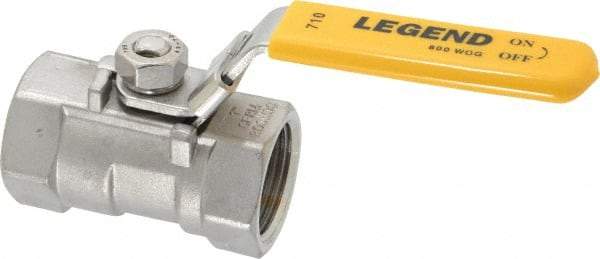 Legend Valve - 1" Pipe, Standard Port, Stainless Steel Standard Ball Valve - 1 Piece, Inline - One Way Flow, FNPT x FNPT Ends, Locking Lever Handle, 800 WOG, 150 WSP - Makers Industrial Supply