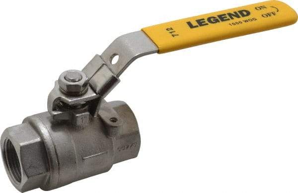 Legend Valve - 1" Pipe, Full Port, Stainless Steel Standard Ball Valve - 2 Piece, Inline - One Way Flow, FNPT x FNPT Ends, Locking Lever Handle, 1,000 WOG, 150 WSP - Makers Industrial Supply