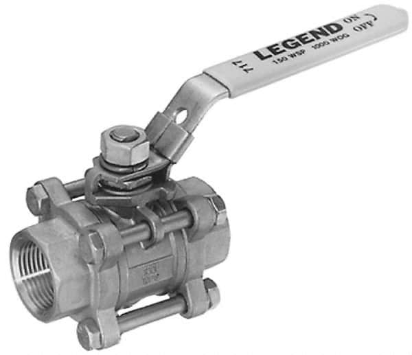 Legend Valve - 1/4" Pipe, Full Port, Stainless Steel Standard Ball Valve - 3 Piece, Inline - One Way Flow, FNPT x FNPT Ends, Locking Lever Handle, 1,000 WOG, 150 WSP - Makers Industrial Supply