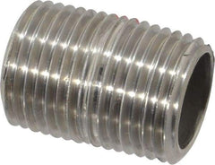 Merit Brass - Schedule 40, 1/2" Pipe x 1-1/8" Long, Grade 304/304L Stainless Steel Pipe Nipple - Welded & Threaded - Makers Industrial Supply