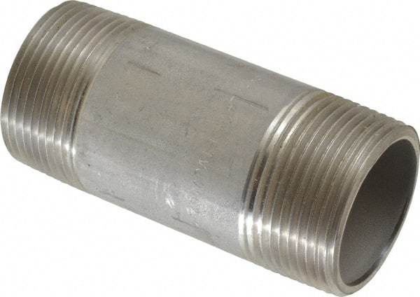 Merit Brass - Schedule 40, 1-1/4" Pipe x 3-1/2" Long, Grade 304/304L Stainless Steel Pipe Nipple - Welded & Threaded - Makers Industrial Supply