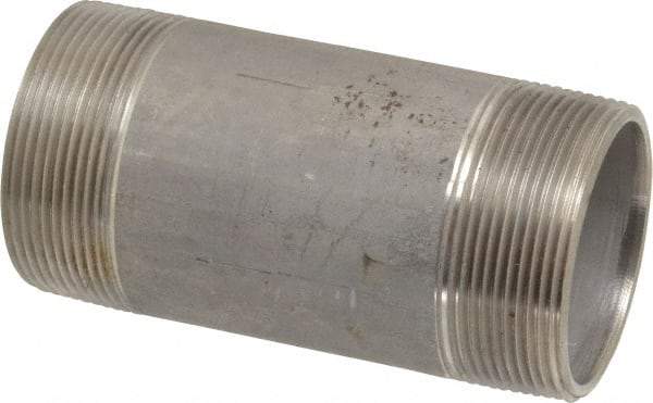 Merit Brass - Schedule 40, 2" Pipe x 4-1/2" Long, Grade 304/304L Stainless Steel Pipe Nipple - Welded & Threaded - Makers Industrial Supply