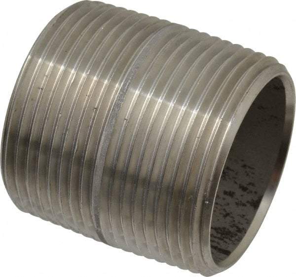 Merit Brass - Schedule 40, 1-1/4" Pipe x 1-5/8" Long, Grade 316/316L Stainless Steel Pipe Nipple - Welded & Threaded - Makers Industrial Supply