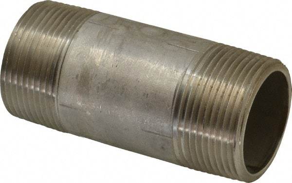 Merit Brass - Schedule 40, 1-1/4" Pipe x 3-1/2" Long, Grade 316/316L Stainless Steel Pipe Nipple - Welded & Threaded - Makers Industrial Supply