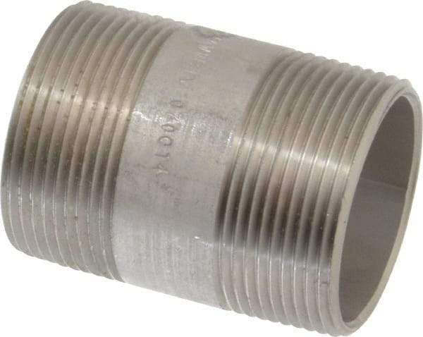 Merit Brass - Schedule 40, 1-1/2" Pipe x 2-1/2" Long, Grade 316/316L Stainless Steel Pipe Nipple - Welded & Threaded - Makers Industrial Supply