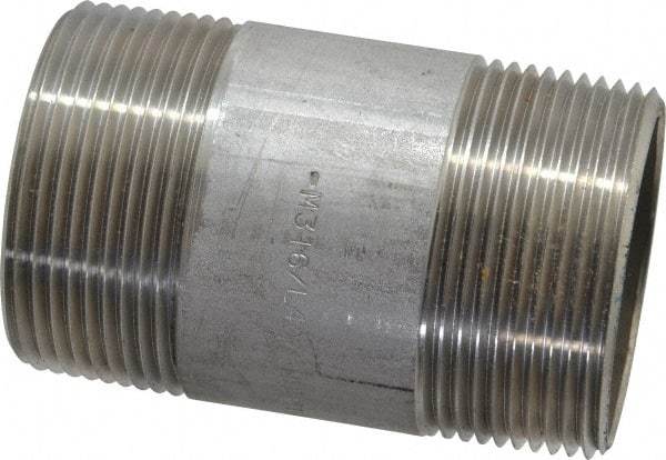 Merit Brass - Schedule 40, 1-1/2" Pipe x 3" Long, Grade 316/316L Stainless Steel Pipe Nipple - Welded & Threaded - Makers Industrial Supply