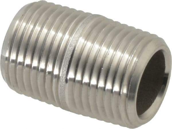 Merit Brass - Schedule 80, 3/8" Pipe x 1" Long, Grade 316/316L Stainless Steel Pipe Nipple - Seamless & Threaded - Makers Industrial Supply