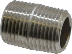 Merit Brass - Schedule 80, 1/2" Pipe x 1-1/8" Long, Grade 316/316L Stainless Steel Pipe Nipple - Seamless & Threaded - Makers Industrial Supply