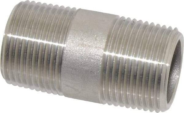 Merit Brass - Schedule 80, 3/4" Pipe x 2" Long, Grade 316/316L Stainless Steel Pipe Nipple - Seamless & Threaded - Makers Industrial Supply