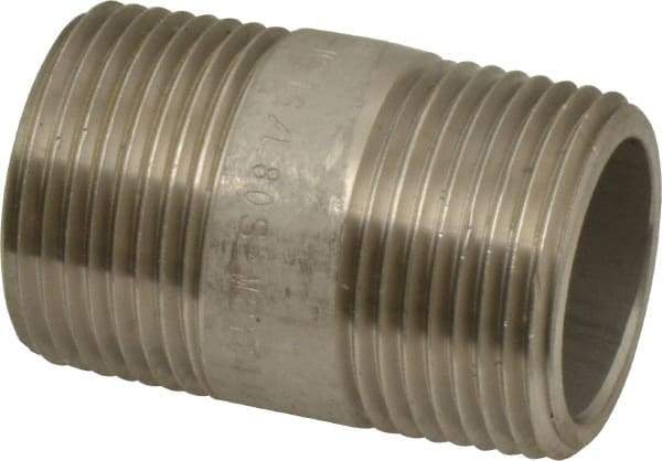 Merit Brass - Schedule 80, 1" Pipe x 2" Long, Grade 316/316L Stainless Steel Pipe Nipple - Seamless & Threaded - Makers Industrial Supply