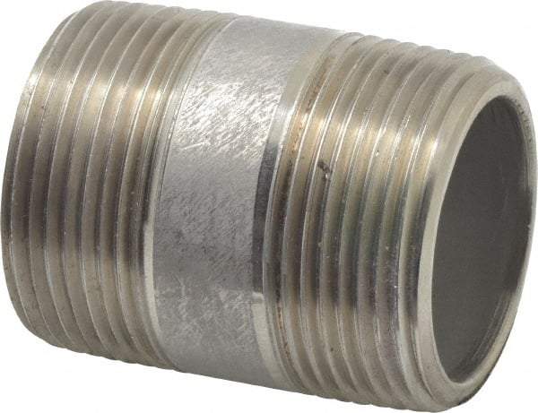 Merit Brass - Schedule 80, 1-1/4" Pipe x 2" Long, Grade 316/316L Stainless Steel Pipe Nipple - Seamless & Threaded - Makers Industrial Supply