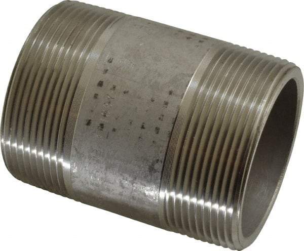 Merit Brass - Schedule 80, 2" Pipe x 3" Long, Grade 316/316L Stainless Steel Pipe Nipple - Seamless & Threaded - Makers Industrial Supply