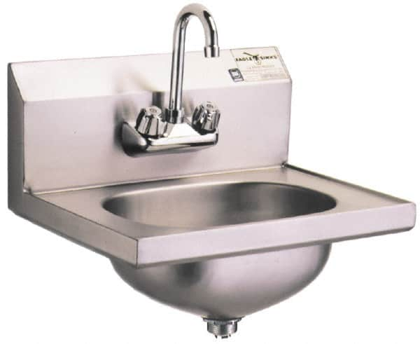 Eagle MHC - 13-1/2" Long x 9-3/4" Wide Inside, 1 Compartment, Grade 304 Stainless Steel Stainless Steel Hand Sink-Wall Mount - 20 Gauge, 18-7/8" Long x 14-3/4" Wide Outside, 6-3/4" Deep - Makers Industrial Supply