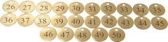 Value Collection - 1-1/4" High x 1-1/4" Long, 26 to 50, English Safety & Facility Numbered Tag - 1 Side, Brass - Makers Industrial Supply