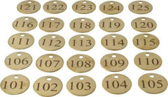 Value Collection - 1-1/4" High x 1-1/4" Long, 101 to 125, English Safety & Facility Numbered Tag - 1 Side, Brass - Makers Industrial Supply