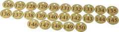 Value Collection - 1-1/4" High x 1-1/4" Long, 126 to 150, English Safety & Facility Numbered Tag - 1 Side, Brass - Makers Industrial Supply