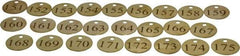 Value Collection - 1-1/4" High x 1-1/4" Long, 151 to 175, English Safety & Facility Numbered Tag - 1 Side, Brass - Makers Industrial Supply