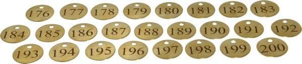 Value Collection - 1-1/4" High x 1-1/4" Long, 176 to 200, English Safety & Facility Numbered Tag - 1 Side, Brass - Makers Industrial Supply