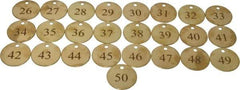 Value Collection - 1-1/2" High x 1-1/2" Long, 26 to 50, English Safety & Facility Numbered Tag - 1 Side, Brass - Makers Industrial Supply