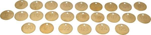 Value Collection - 1-1/2" High x 1-1/2" Long, 101 to 125, English Safety & Facility Numbered Tag - 1 Side, Brass - Makers Industrial Supply