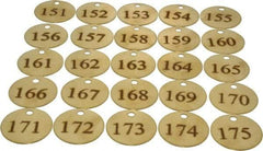 Value Collection - 1-1/2" High x 1-1/2" Long, 151 to 175, English Safety & Facility Numbered Tag - 1 Side, Brass - Makers Industrial Supply