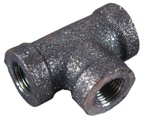 Black Tee: 1 x 1 x 1-1/4″, 150 psi, Threaded Malleable Iron, Black Finish, Class 150