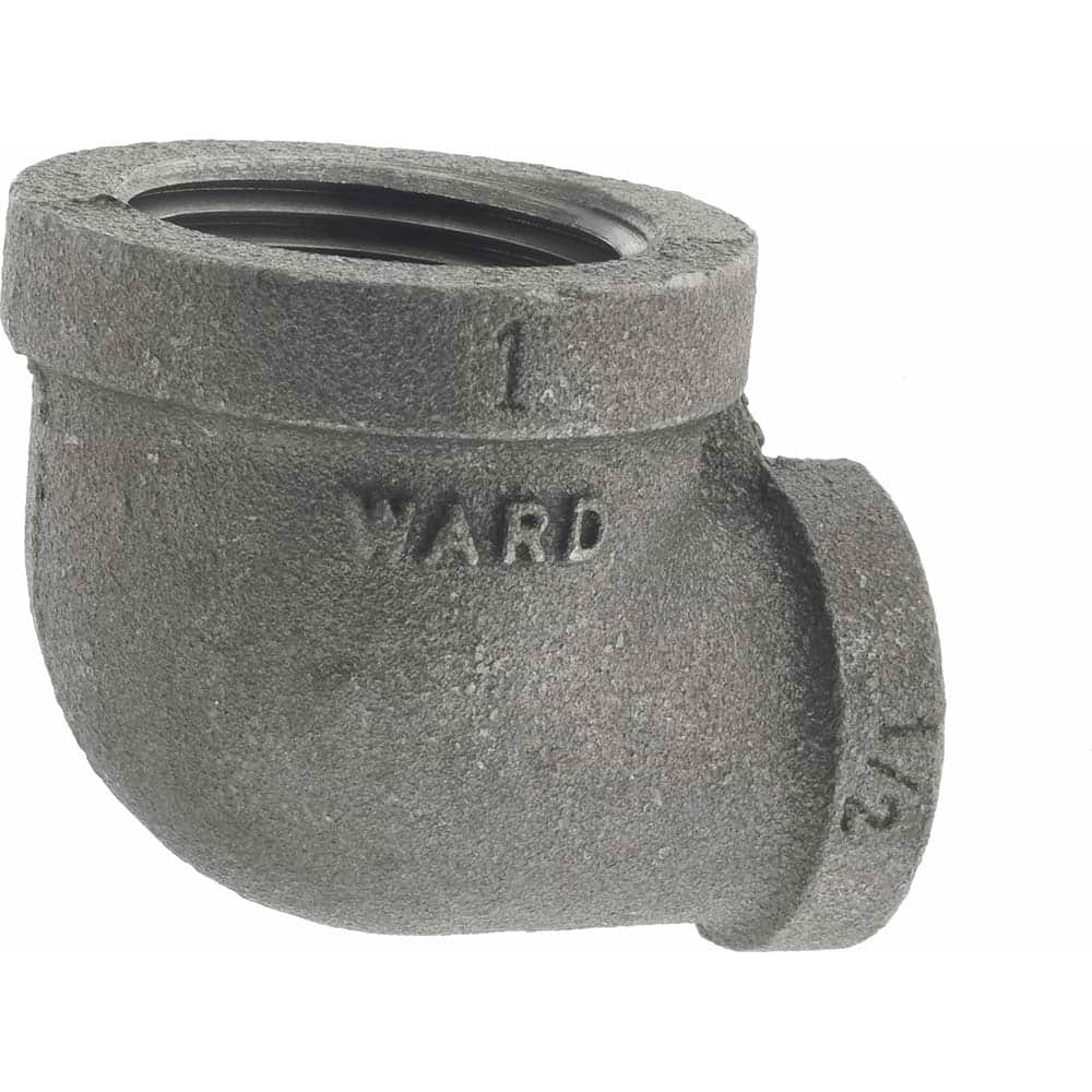 Black 90 ° Elbow: 1 x 1/2″, 150 psi, Threaded Malleable Iron, Black Finish, Class 150