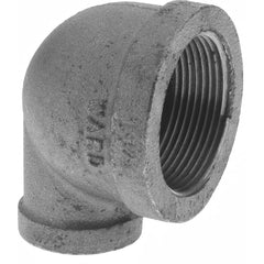 Black 90 ° Elbow: 1-1/2 x 3/4″, 150 psi, Threaded Malleable Iron, Black Finish, Class 150