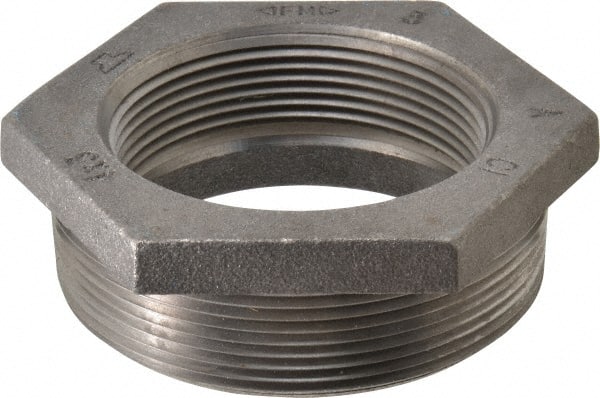 Black Hex Bushing: 4 x 3″, 125 psi, Threaded Cast Iron, Black Finish, Class 125