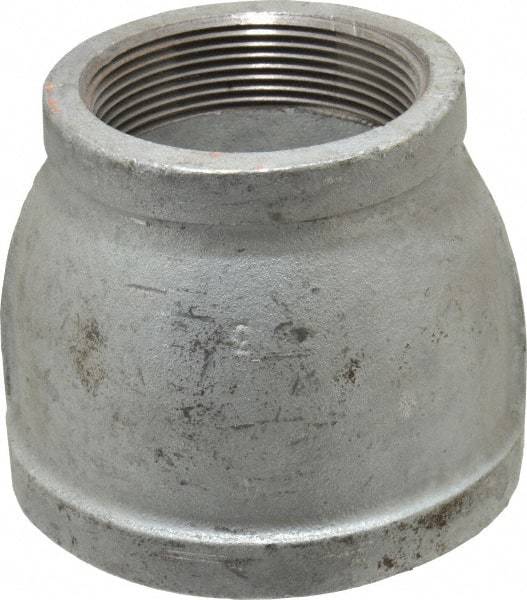 Made in USA - Class 150, 4 x 3" Galvanized Pipe Reducing Coupling - Threaded, Malleable Iron - Makers Industrial Supply