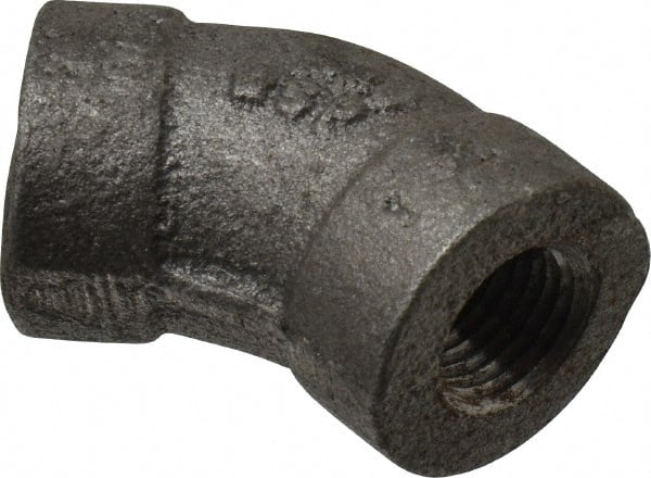 Black 45 ° Elbow: 1/4″, 300 psi, Threaded Malleable Iron, Black Finish, Class 300